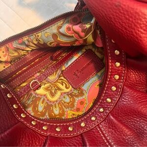 B. Makowsky Red Leather Shoulder Bag with Studs